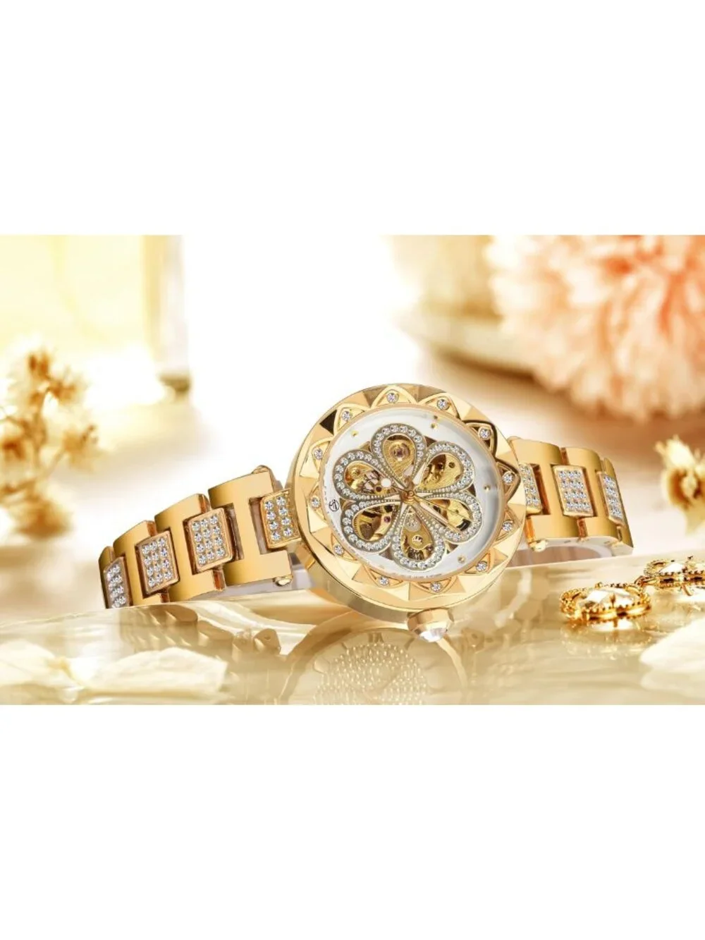 Elegant Skeleton Mechanical Watch for Women - Steampunk Design, Diamond Accents